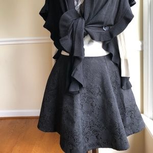 Express high-waisted black textured skater skirt